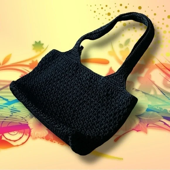 The Sak Black Crochet Women’s Shoulder Bohemian Handbag 12”x11" - Picture 5 of 13